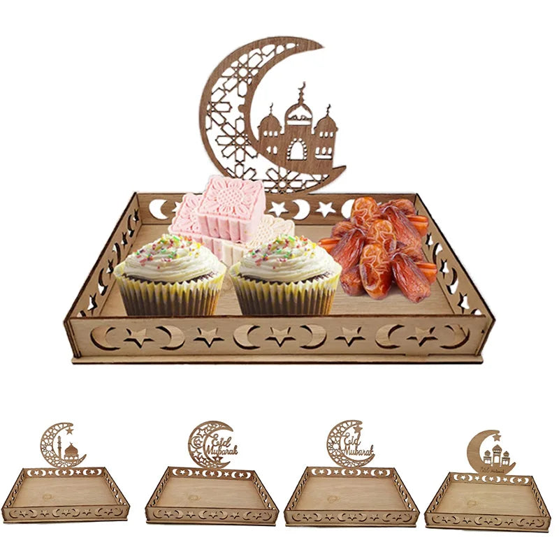 1 pack Eid Mubarak Wooden Food Tray Ramadan Decoration for Home Gift Islamic Muslim Party Decor Ramadan Kareem Eid Al Adha 2026