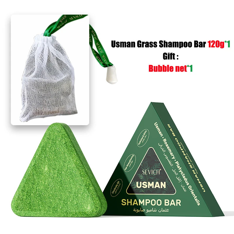 120g Usman Grass Herbal Shampoo Soap Hair Loss Treat Solid Shampoo Bar Strengthen Hair Root Oil Control Hair Growth Hair Care