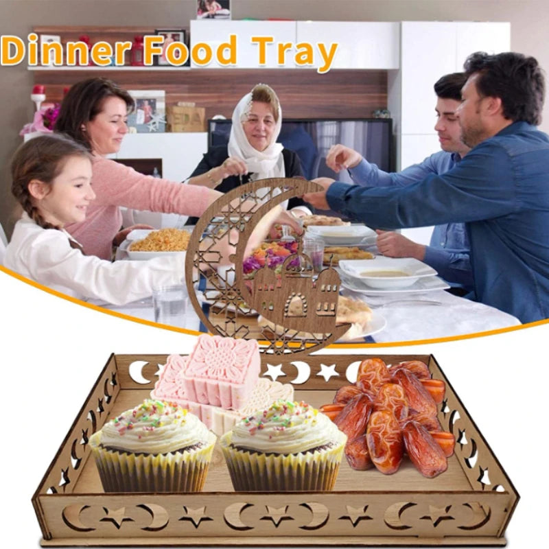 1 pack Eid Mubarak Wooden Food Tray Ramadan Decoration for Home Gift Islamic Muslim Party Decor Ramadan Kareem Eid Al Adha 2026