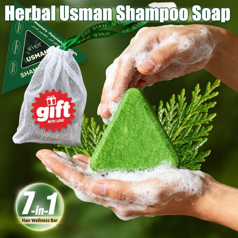 120g Usman Grass Herbal Shampoo Soap Hair Loss Treat Solid Shampoo Bar Strengthen Hair Root Oil Control Hair Growth Hair Care