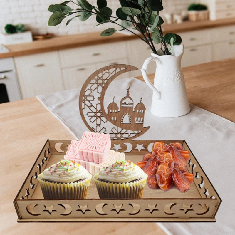 1 pack Eid Mubarak Wooden Food Tray Ramadan Decoration for Home Gift Islamic Muslim Party Decor Ramadan Kareem Eid Al Adha 2026