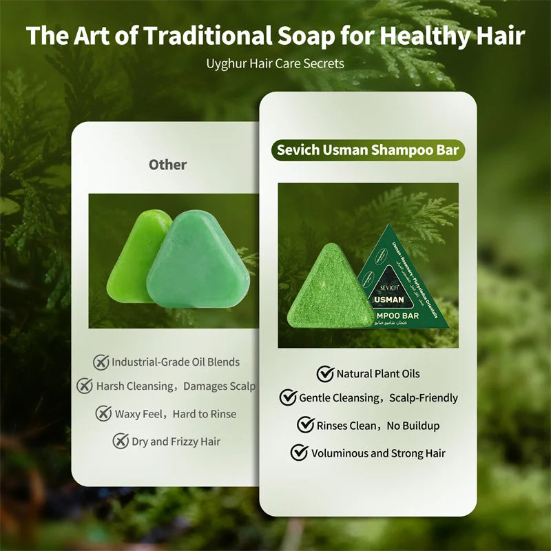 120g Usman Grass Herbal Shampoo Soap Hair Loss Treat Solid Shampoo Bar Strengthen Hair Root Oil Control Hair Growth Hair Care