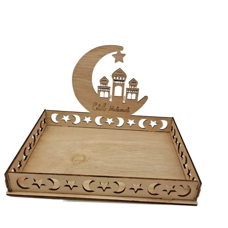 1 pack Eid Mubarak Wooden Food Tray Ramadan Decoration for Home Gift Islamic Muslim Party Decor Ramadan Kareem Eid Al Adha 2026