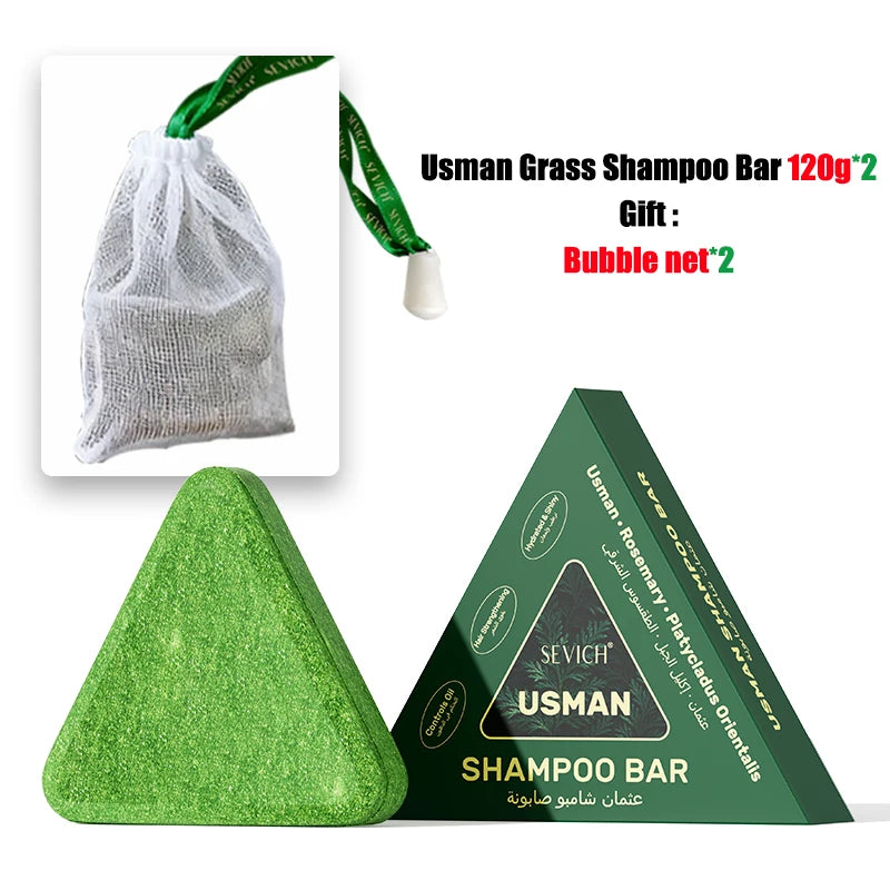 120g Usman Grass Herbal Shampoo Soap Hair Loss Treat Solid Shampoo Bar Strengthen Hair Root Oil Control Hair Growth Hair Care